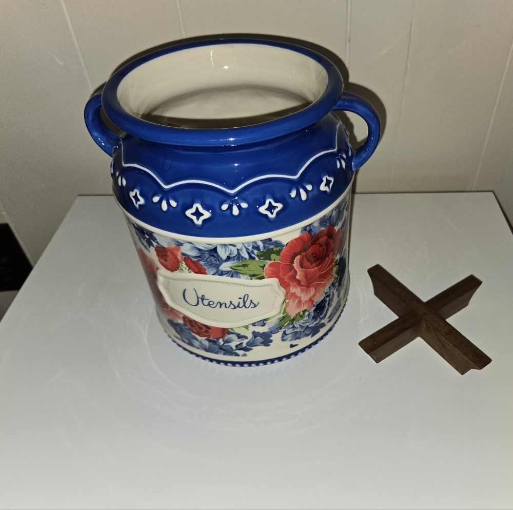 Pioneer Woman Stoneware Heritage Floral Utensil Holder - Picture 5 of 8